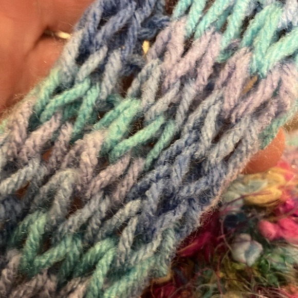 New hand knit long scarf with glittered frilly ends 84” long!! Perfect to wrap - Picture 6 of 7